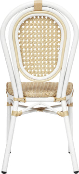 2 Pack Cannes Indoor/Outdoor Commercial Thonet Bistro Stacking Chair, Natural PE Cane Rattan and White Aluminum Frame