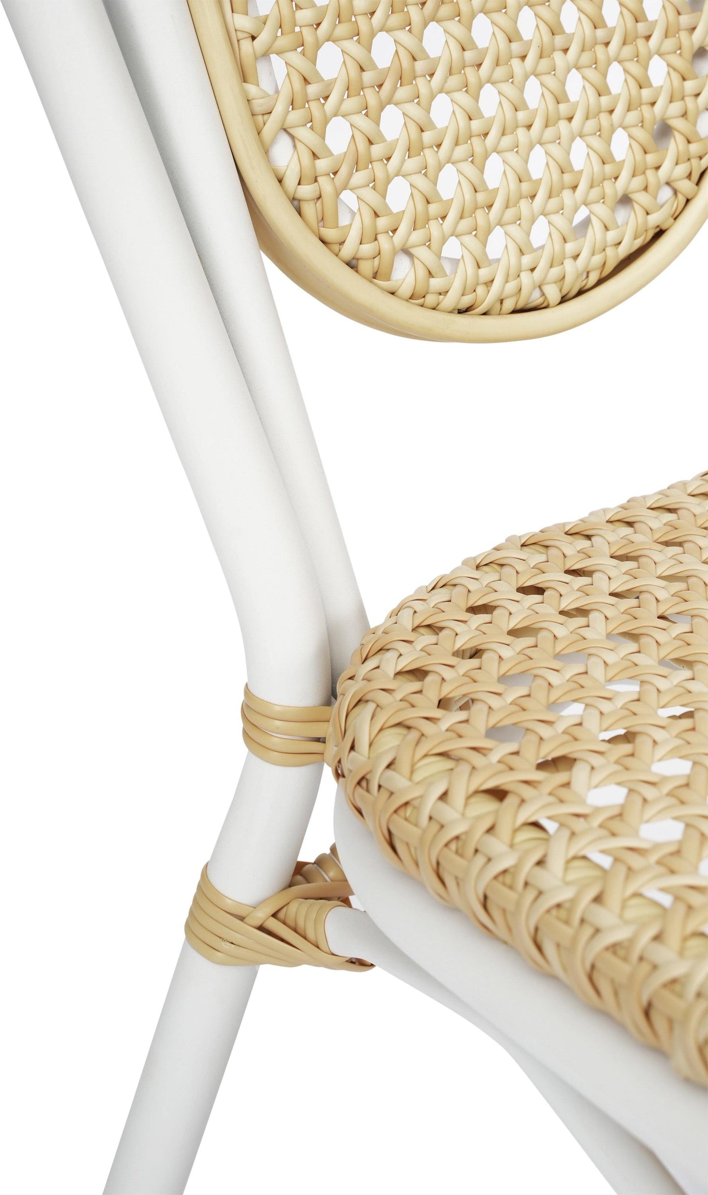 2 Pack Cannes Indoor/Outdoor Commercial Thonet Bistro Stacking Chair, Natural PE Cane Rattan and White Aluminum Frame
