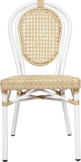 2 Pack Cannes Indoor/Outdoor Commercial Thonet Bistro Stacking Chair, Natural PE Cane Rattan and White Aluminum Frame