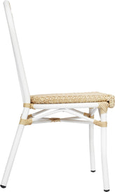 2 Pack Cannes Indoor/Outdoor Commercial Thonet Bistro Stacking Chair, Natural PE Cane Rattan and White Aluminum Frame