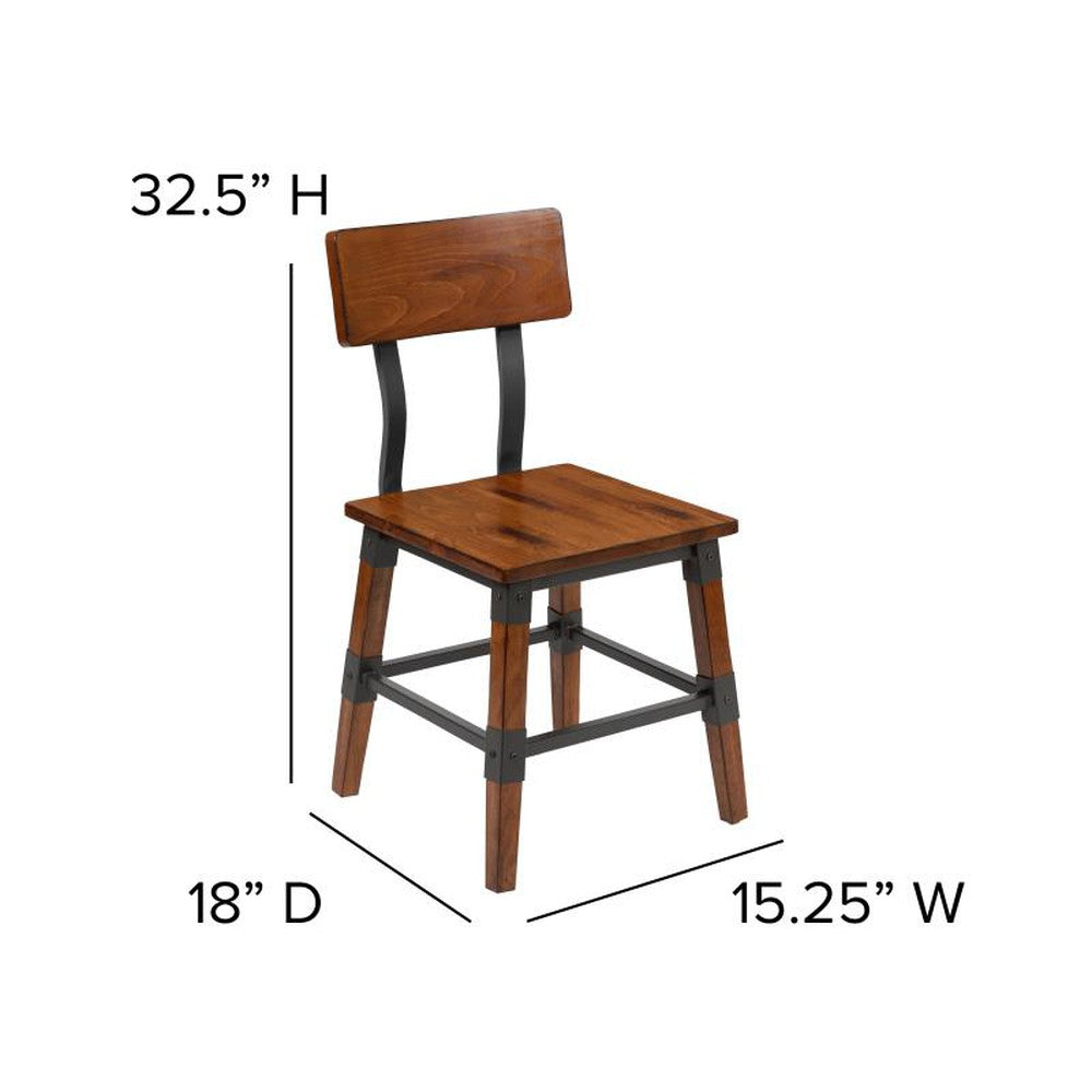 Jackson Rustic Antique Walnut Industrial Wood Dining Chair - 2 Pack