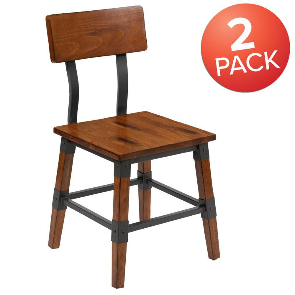Jackson Rustic Antique Walnut Industrial Wood Dining Chair - 2 Pack