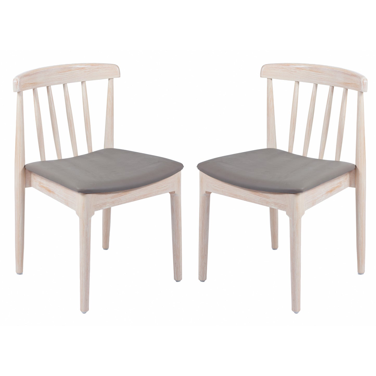 Chester Set of 2 Commercial Grade Solid Wood Antique White Dining Chairs with Curved Spindle Backrests and Beige Vinyl Seats