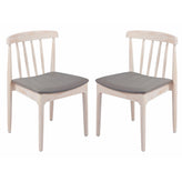 Chester Set of 2 Commercial Grade Solid Wood Antique White Dining Chairs with Curved Spindle Backrests and Beige Vinyl Seats