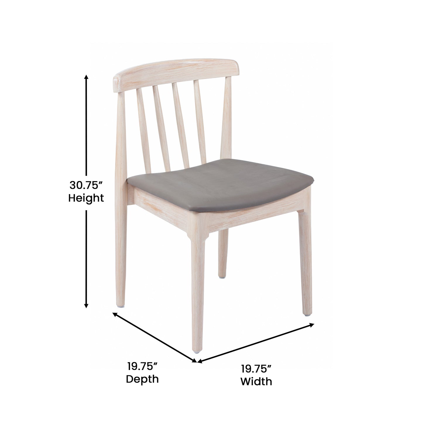 Chester Set of 2 Commercial Grade Solid Wood Antique White Dining Chairs with Curved Spindle Backrests and Beige Vinyl Seats