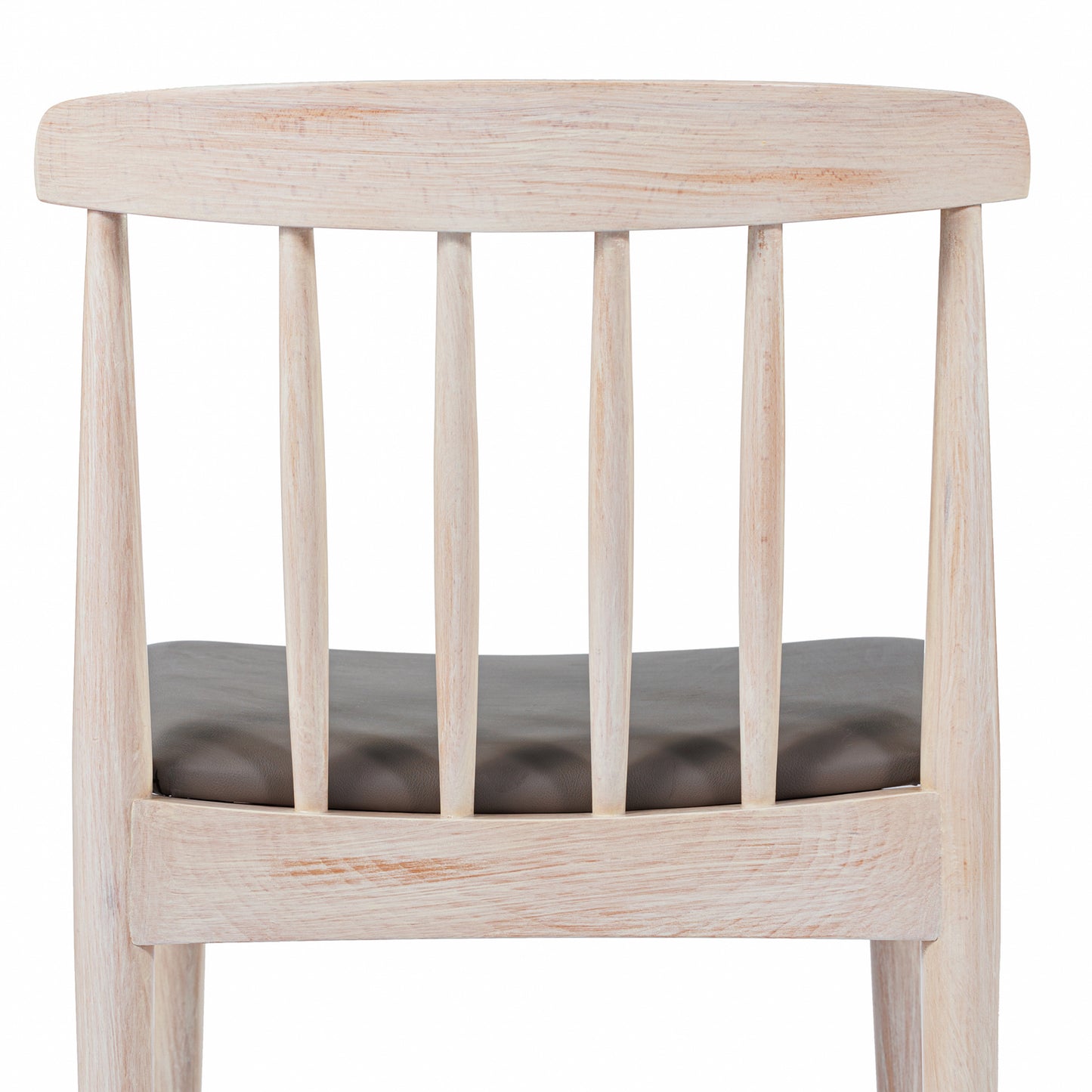 Chester Set of 2 Commercial Grade Solid Wood Antique White Dining Chairs with Curved Spindle Backrests and Beige Vinyl Seats