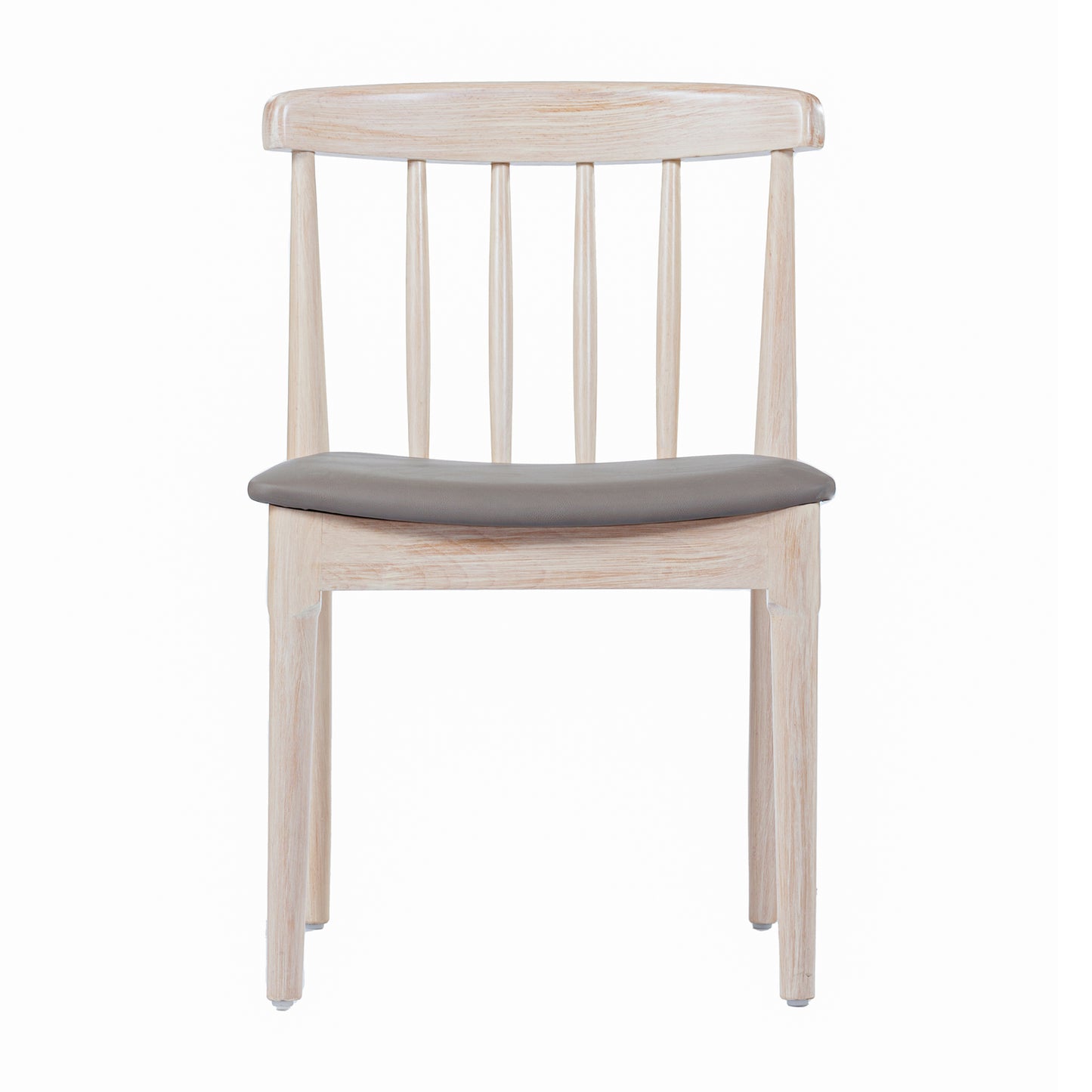 Chester Set of 2 Commercial Grade Solid Wood Antique White Dining Chairs with Curved Spindle Backrests and Beige Vinyl Seats