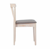 Chester Set of 2 Commercial Grade Solid Wood Antique White Dining Chairs with Curved Spindle Backrests and Beige Vinyl Seats