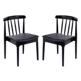 Chester Set of 2 Commercial Grade Solid Wood Black Dining Chairs with Curved Spindle Backrests and Black Vinyl Seats