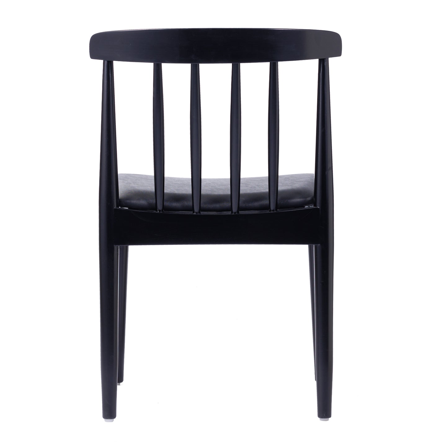 Chester Set of 2 Commercial Grade Solid Wood Black Dining Chairs with Curved Spindle Backrests and Black Vinyl Seats