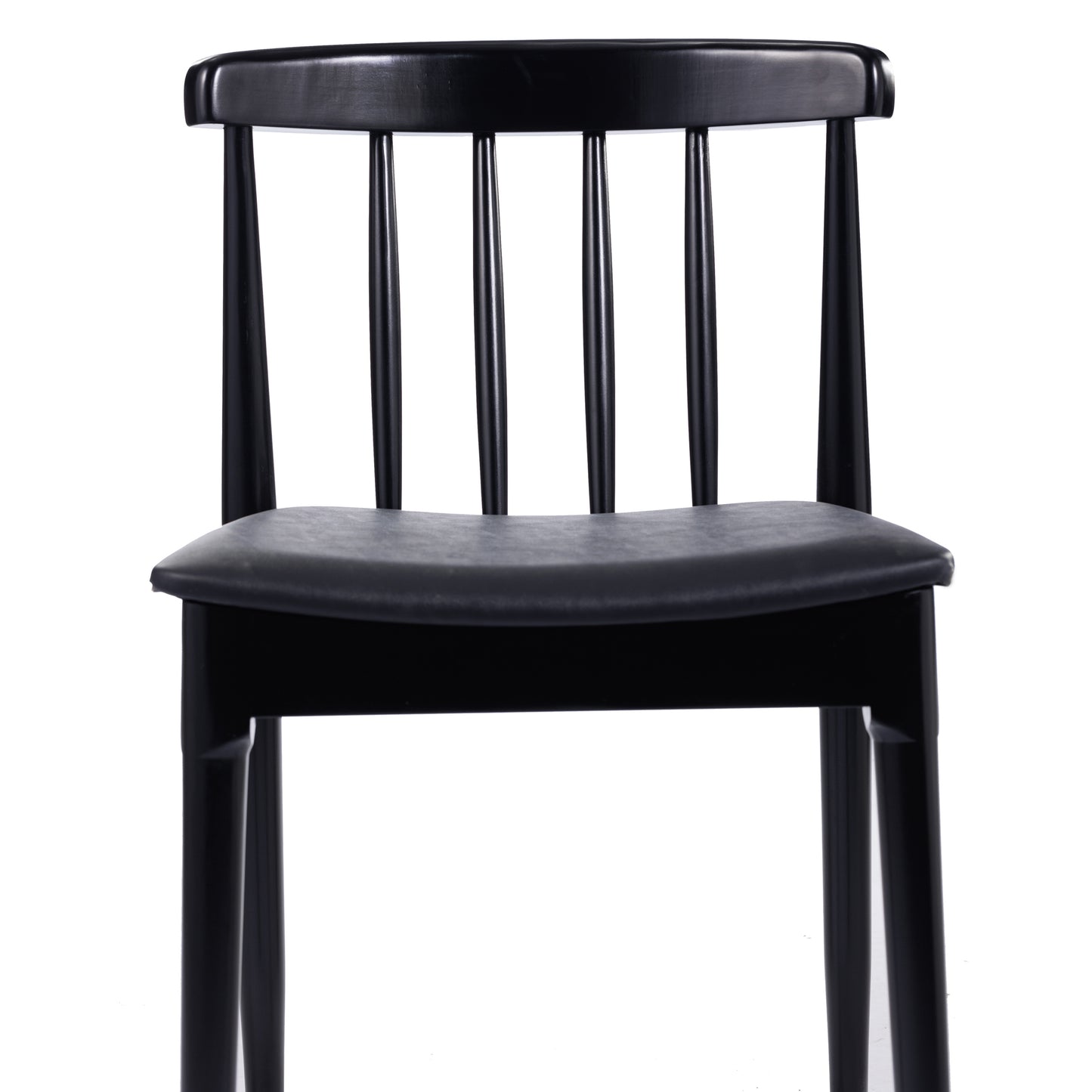 Chester Set of 2 Commercial Grade Solid Wood Black Dining Chairs with Curved Spindle Backrests and Black Vinyl Seats