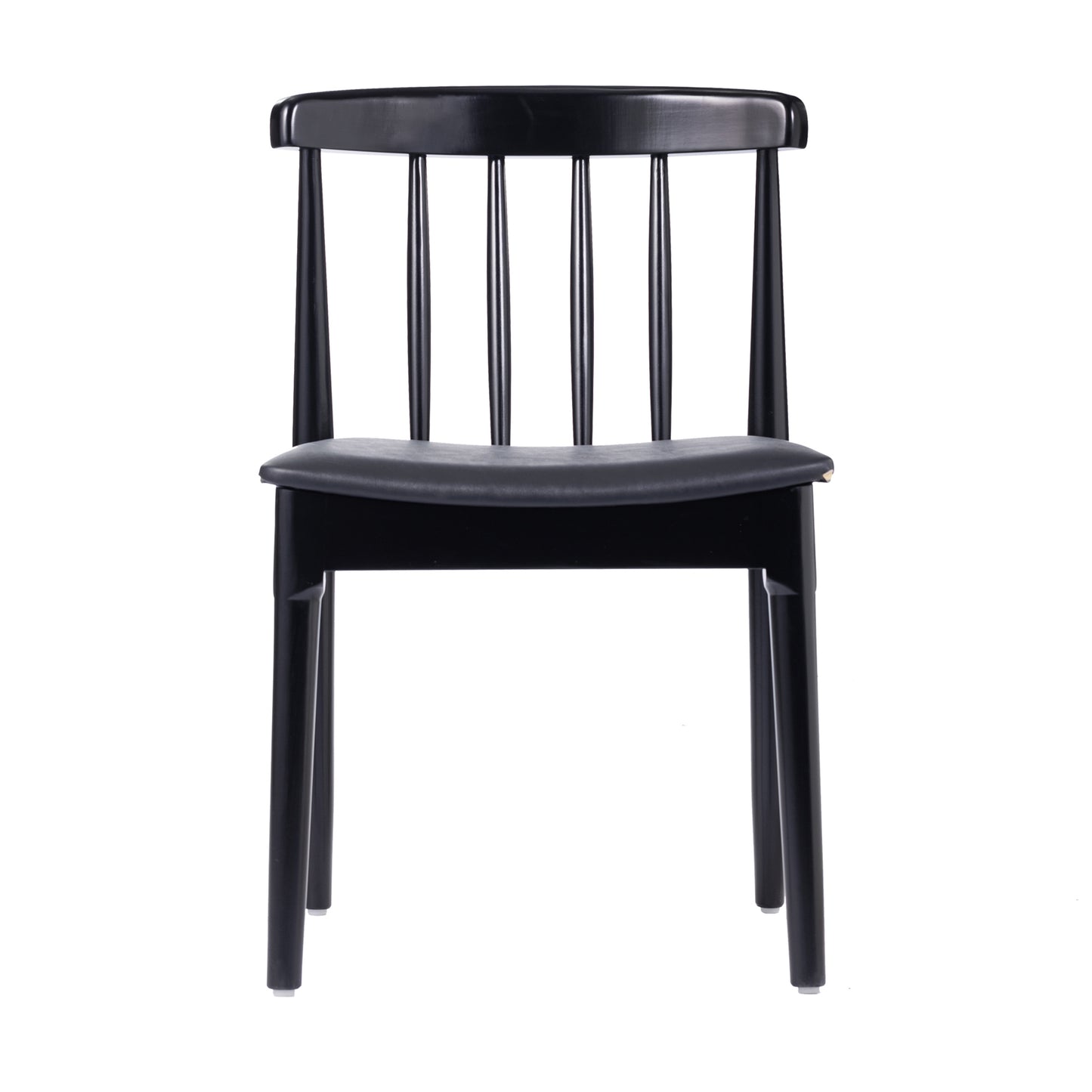 Chester Set of 2 Commercial Grade Solid Wood Black Dining Chairs with Curved Spindle Backrests and Black Vinyl Seats