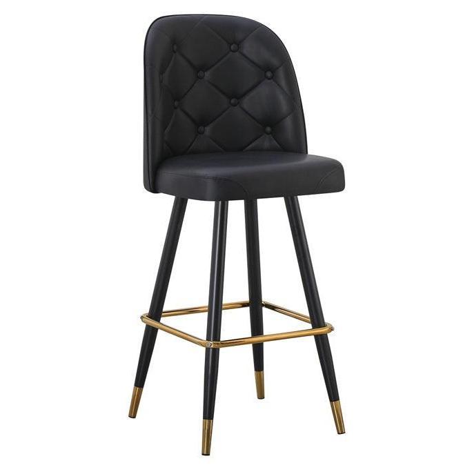 Swivel Metal Barstool with Black Tufted Seat and Black Frame with Gold Footrest