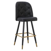 Swivel Metal Barstool with Black Tufted Seat and Black Frame with Gold Footrest