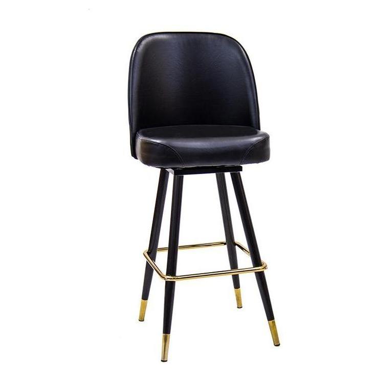 Swivel Metal Barstool with Black XL Seat and Black Frame with Gold Footrest