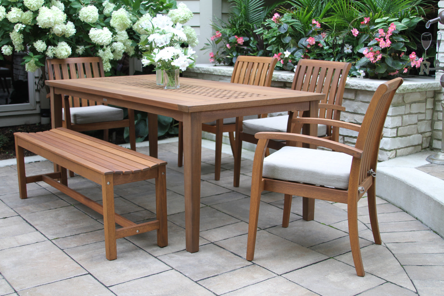 Eucalyptus Outdoor Rectangle Checkerboard Dining Table 76" x 38"