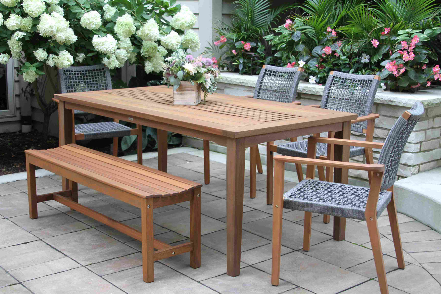 Eucalyptus Outdoor Rectangle Checkerboard Dining Table 76" x 38"