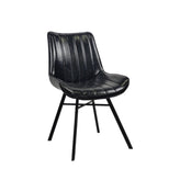 Black Metal Dining Side Chair with Vertical Channel Upholstered Black Vinyl Seat Back