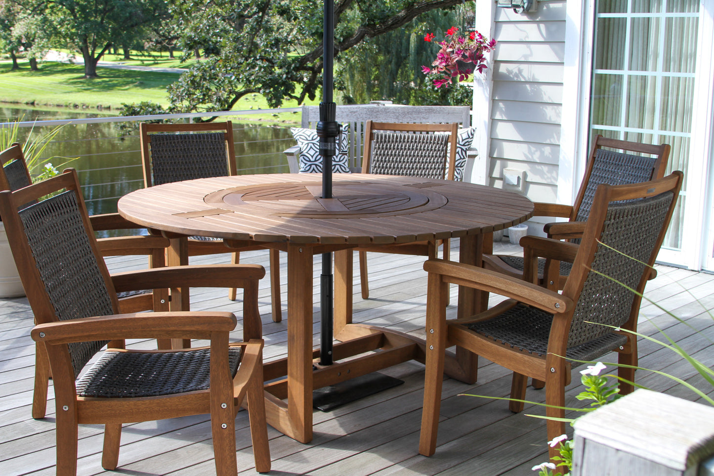 Eucalyptus Outdoor Lazy Susan Large Round Dining Table 60" Round