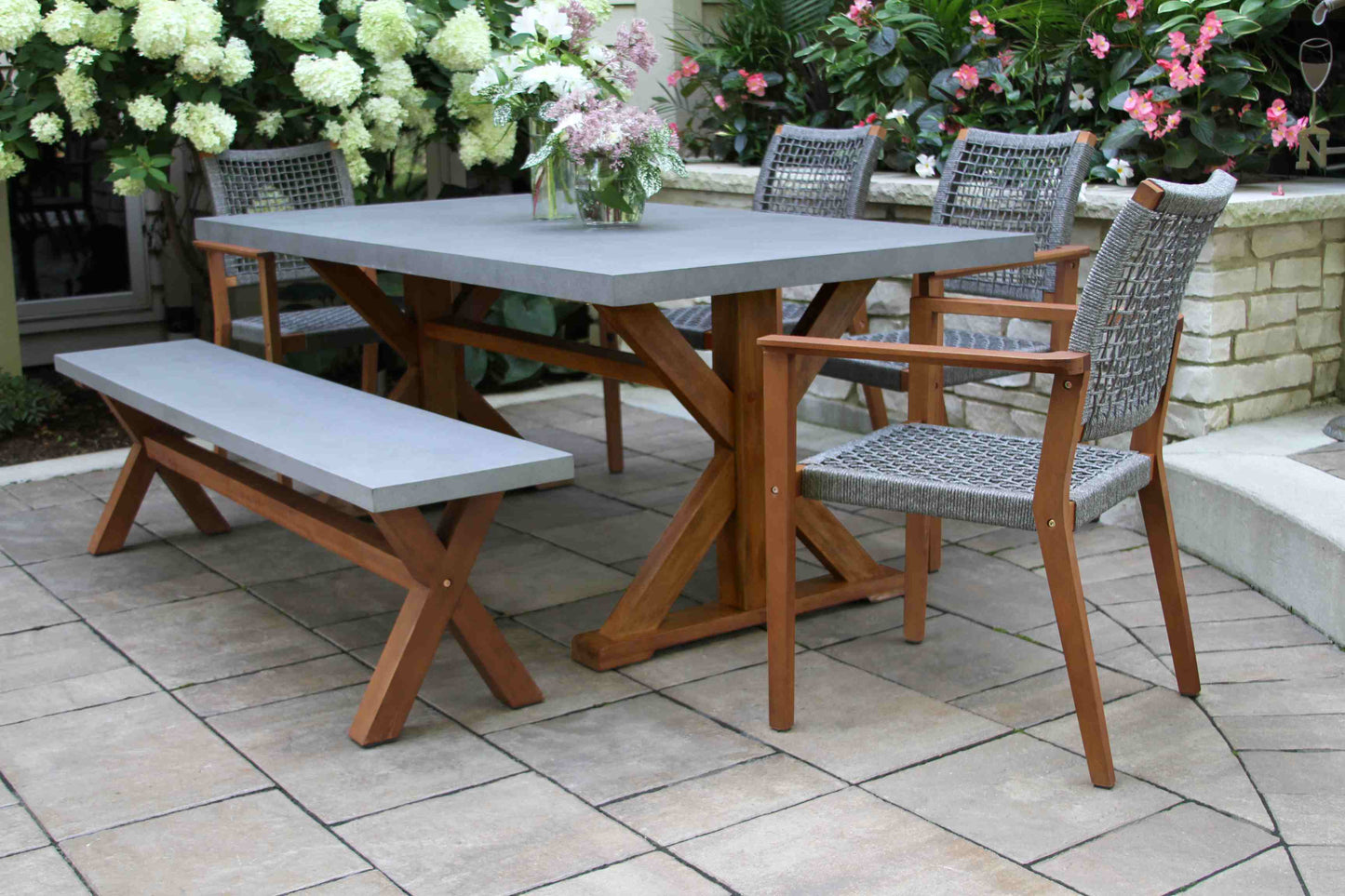 Eucalyptus and Grey Outdoor Composite Rectangle Dining Table 74" x 38"