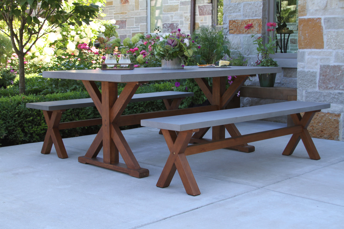 Eucalyptus and Grey Outdoor Composite Rectangle Dining Table 74" x 38"