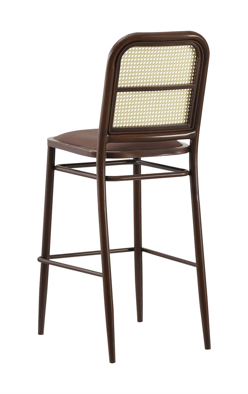 Modern Woodgrain Bistro Bar Stool with Woven Back