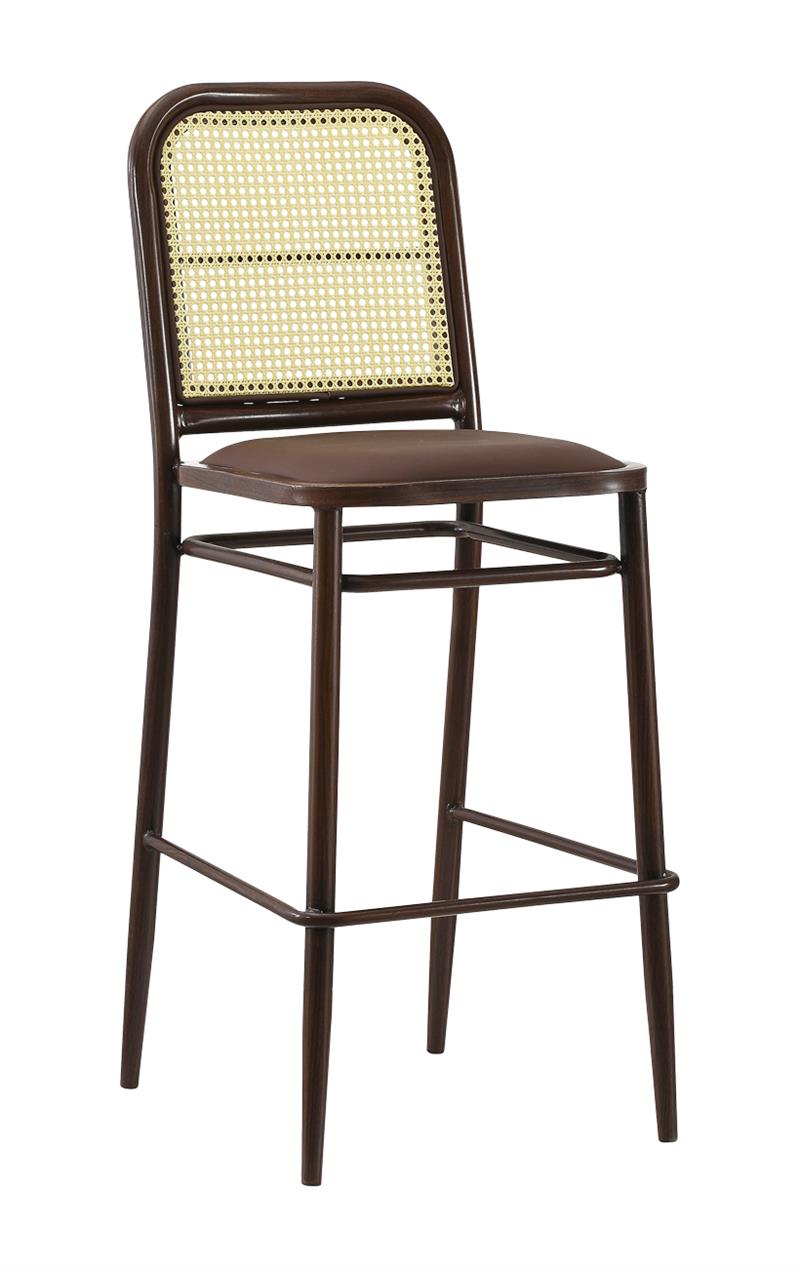 Modern Woodgrain Bistro Bar Stool with Woven Back