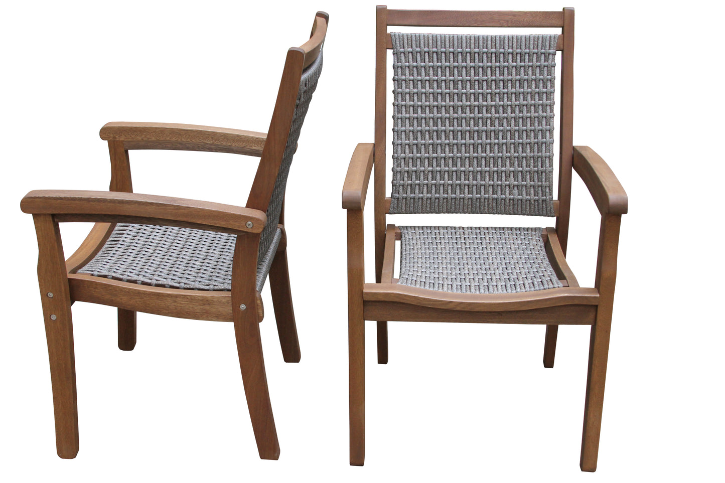 Grey Stackable Outdoor Wicker and Eucalyptus Arm Chair