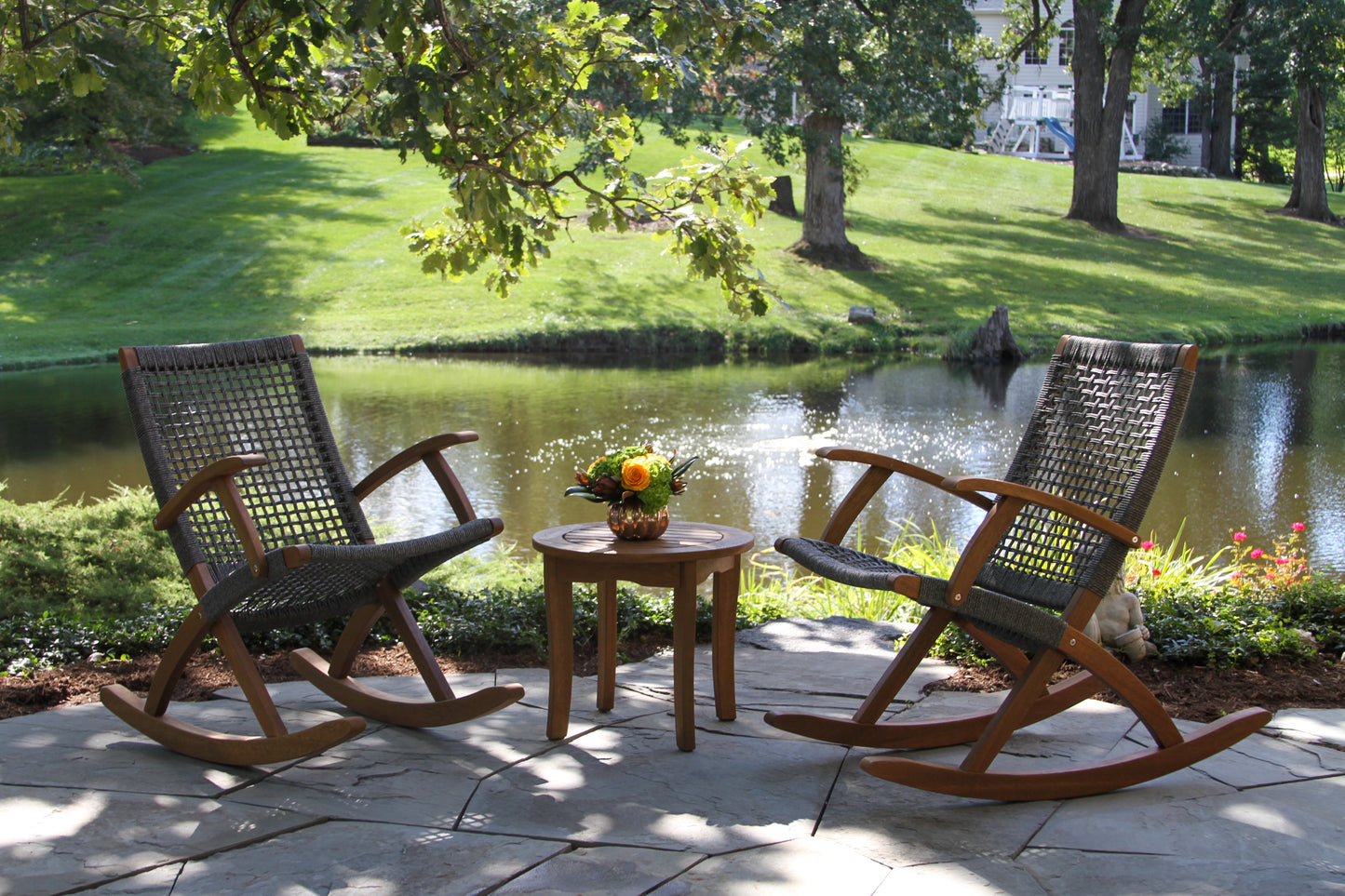 Eucalyptus and Grey Outdoor Rope Modern Rocking Chair