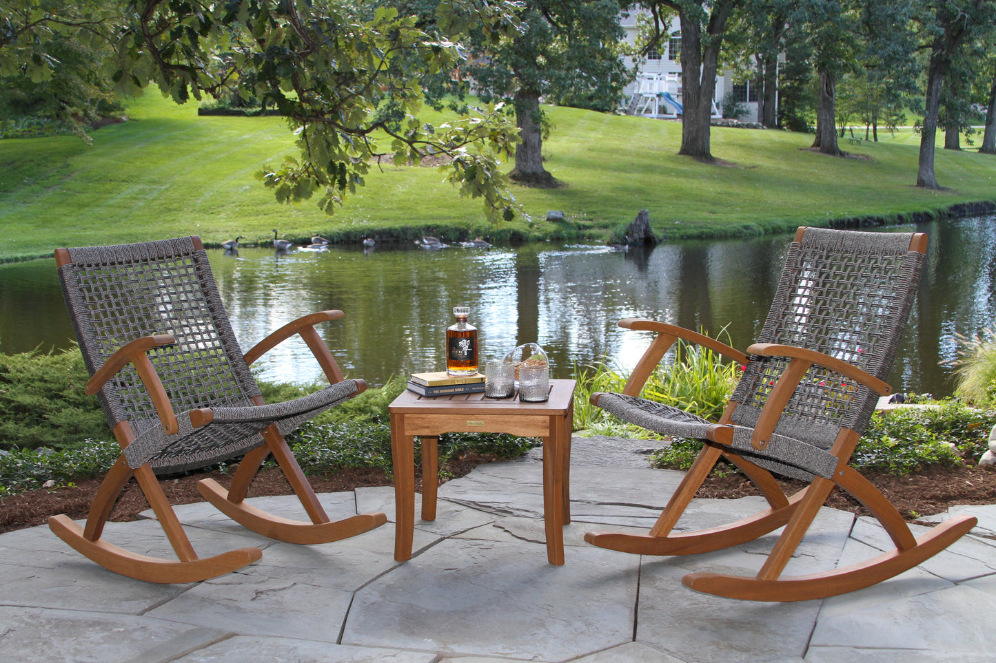 Eucalyptus and Grey Outdoor Rope Modern Rocking Chair