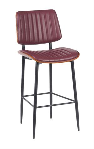 Indoor Mid-Century Modern Metal Upholstered Bar Stool with Vinyl Seat and Back