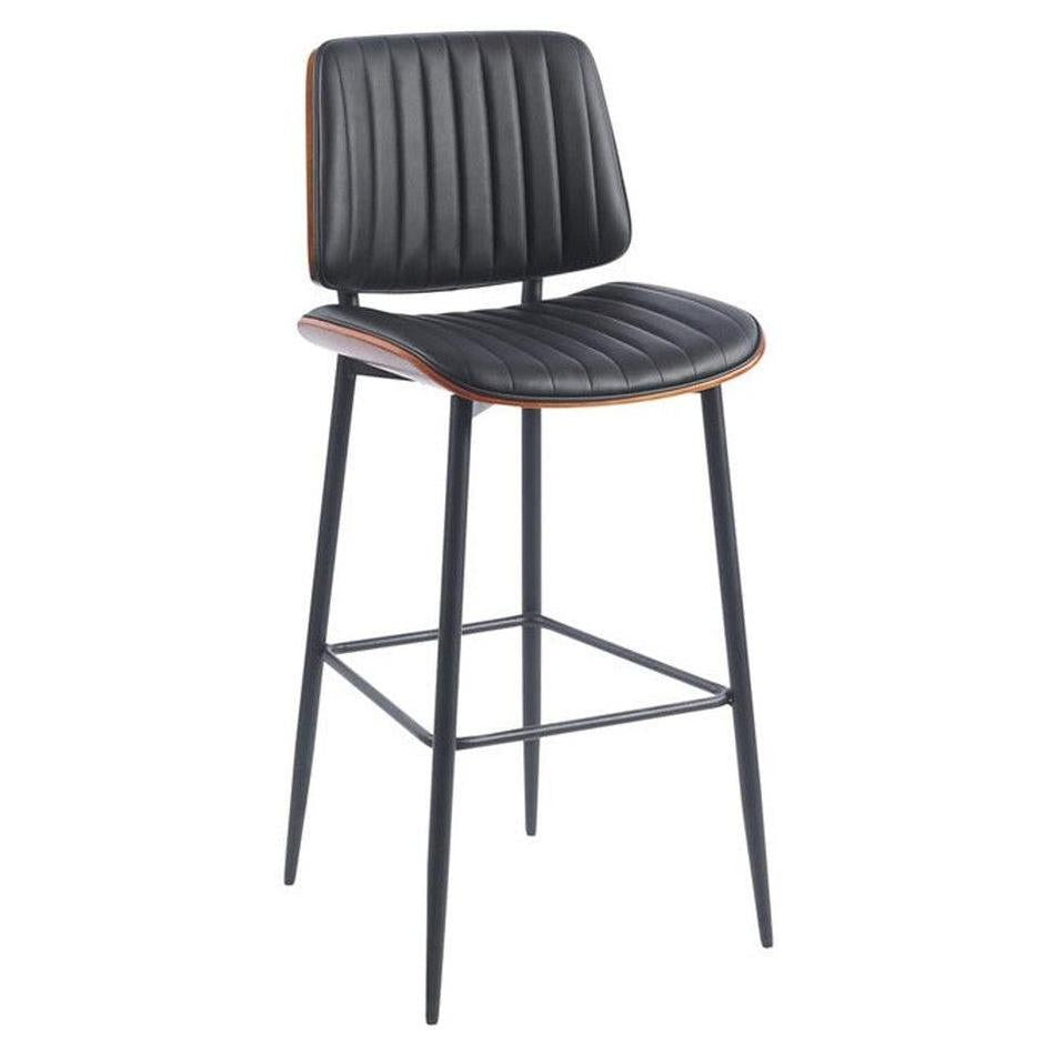 Indoor Mid-Century Modern Metal Upholstered Bar Stool with Vinyl Seat and Back