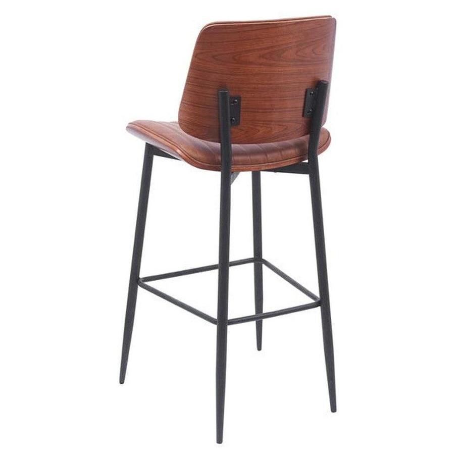 Indoor Mid-Century Modern Metal Upholstered Bar Stool with Vinyl Seat and Back
