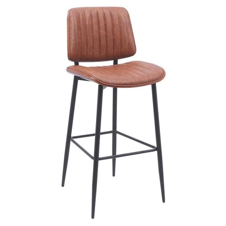 Indoor Mid-Century Modern Metal Upholstered Bar Stool with Vinyl Seat and Back