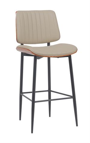 Indoor Mid-Century Modern Metal Upholstered Bar Stool with Vinyl Seat and Back