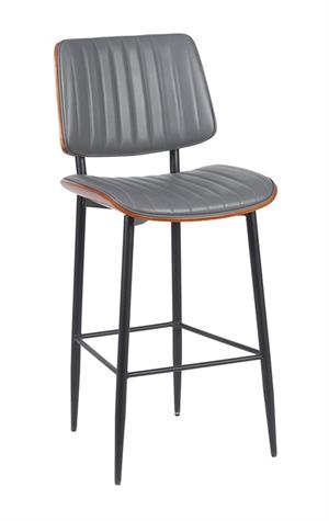 Indoor Mid-Century Modern Metal Upholstered Bar Stool with Vinyl Seat and Back