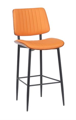 Indoor Mid-Century Modern Metal Upholstered Bar Stool with Vinyl Seat and Back