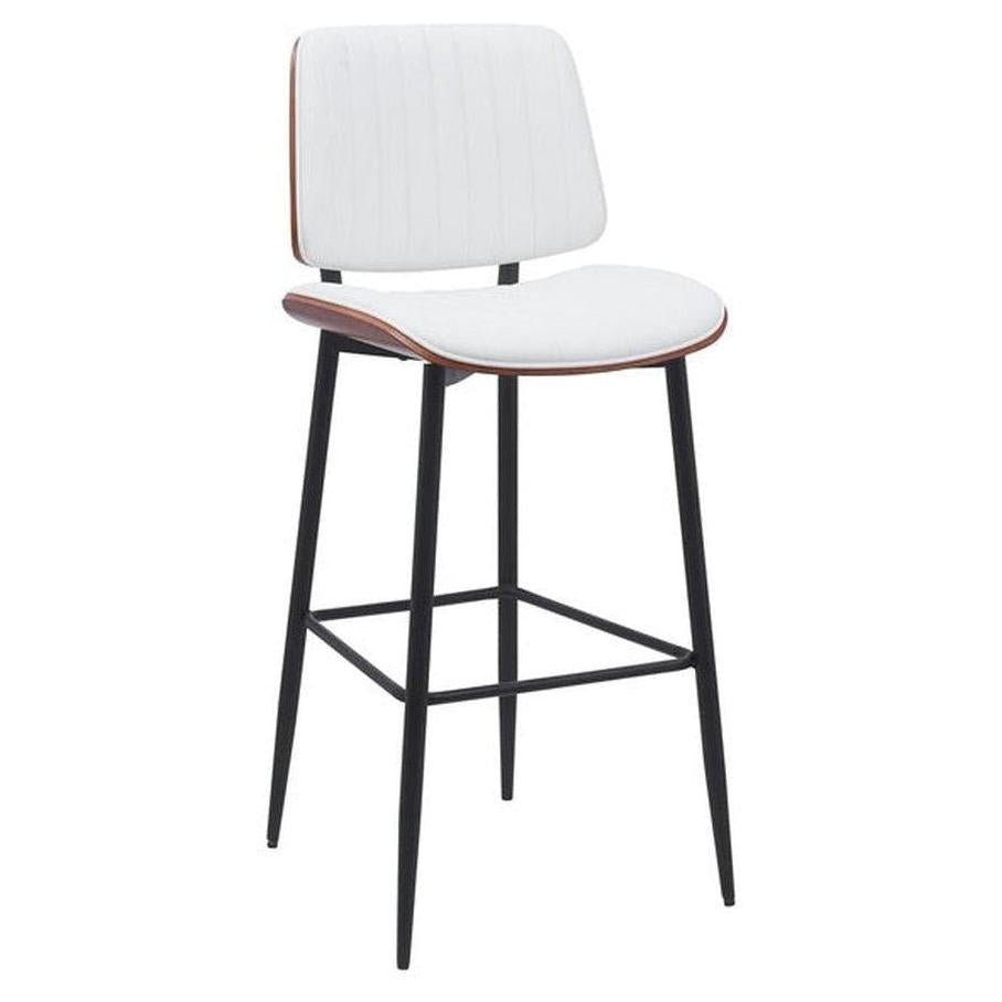 Indoor Mid-Century Modern Metal Upholstered Bar Stool with Vinyl Seat and Back