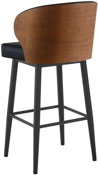 Contemporary Indoor Black Steel Bar Stool with Black Vinyl Upholstery