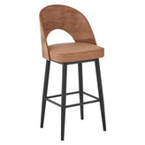 Indoor Metal Bar Stool with Curved Wood Back and Light Brown Cushioned Seat