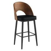 Indoor Metal Bar Stool with Curved Wood Back and Black Cushioned Seat