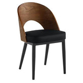 Indoor Metal Dining Chair with Curved Wood Back and Black Cushioned Seat