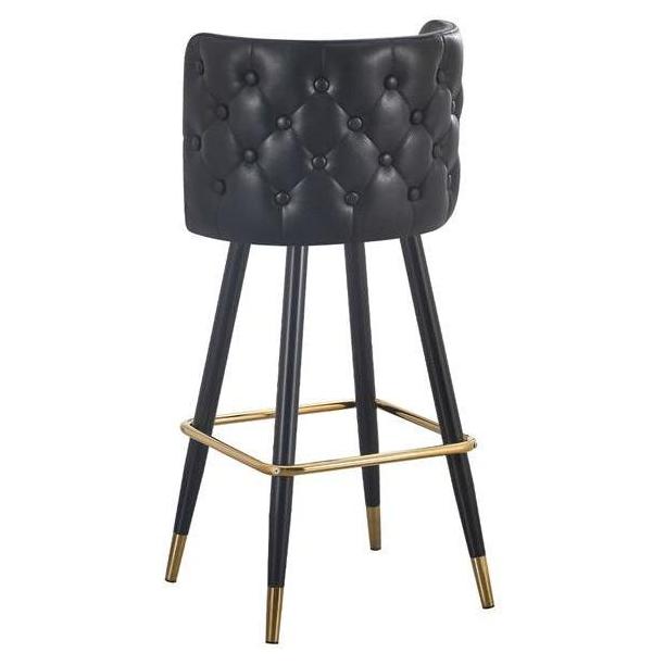Button Tufted Metal Bar Stool with Black Vinyl Seat and Gold-Tipped Legs