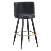 Button Tufted Metal Bar Stool with Black Vinyl Seat and Gold-Tipped Legs