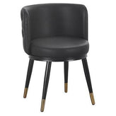 Button Tufted Metal Chair with Black Vinyl Seat and Gold-Tipped Legs