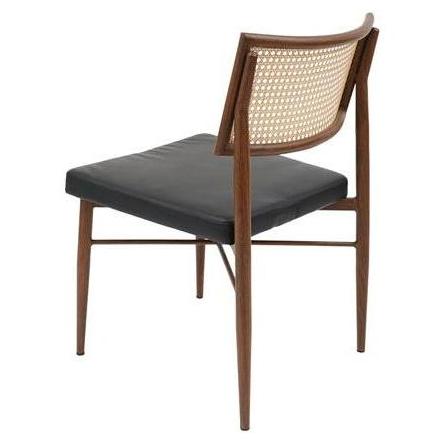 Modern Stylish Upholstered Chair with Vinyl Seat and Square Rattan Back