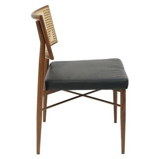 Modern Stylish Upholstered Chair with Vinyl Seat and Square Rattan Back
