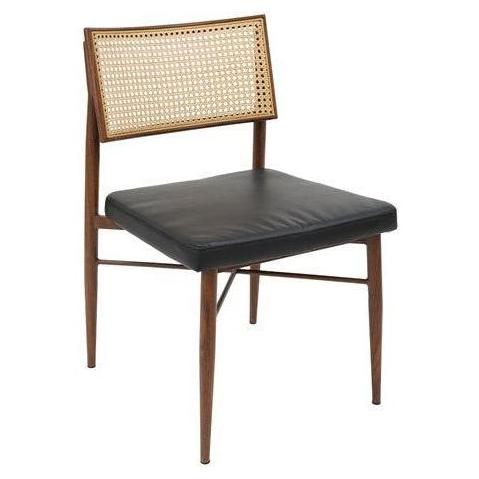 Modern Stylish Upholstered Chair with Vinyl Seat and Square Rattan Back