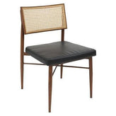Modern Stylish Upholstered Chair with Vinyl Seat and Square Rattan Back