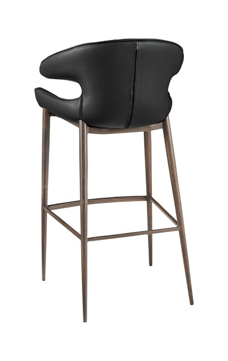 Quilted Bullhorn-Back Upholstered Bar Stool with Metal Legs